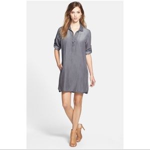 GRAY CHAMBRAY ROLL SLEEVE SHIRT DRESS (TENCEL)